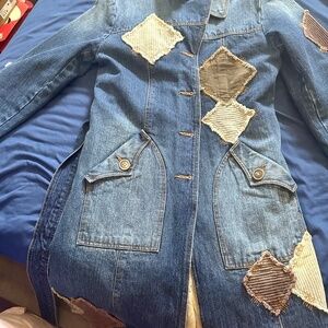 Steve Madden denim coat with brown patchwork